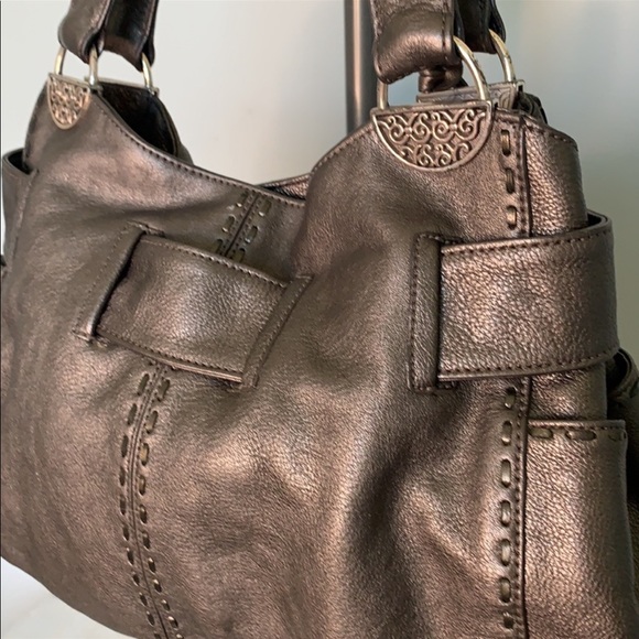 BRIGHTON PEWTER GRAY SILVER LEATHER SHOULDER BAG - Picture 4 of 13